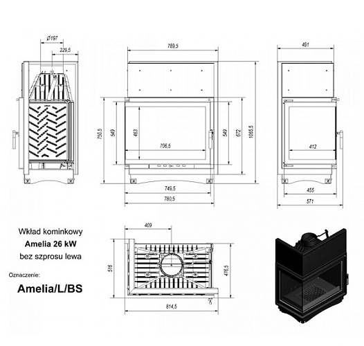 Каминная топка Amelia/L/BS угловое стекло слева_1